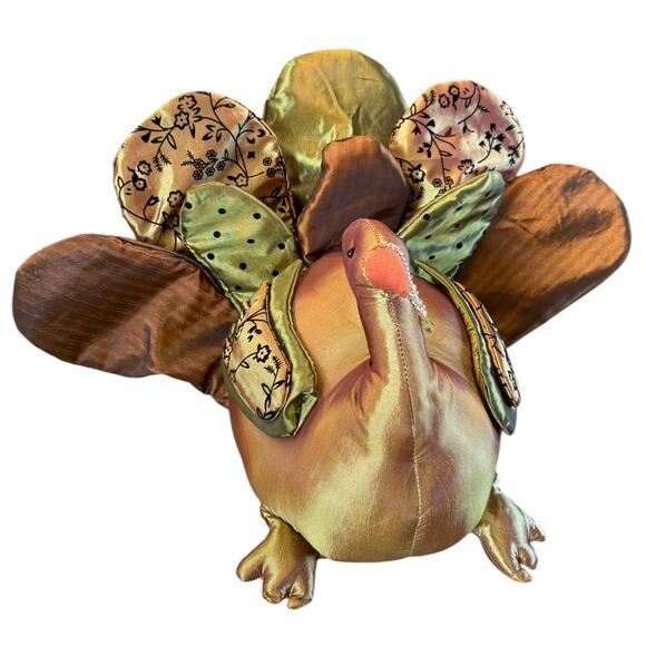 Large Stuffed Fabric Tom Turkey Thanksgiving Decor Satin Centerpiece‎ Plush 18" - Picture 1 of 13
